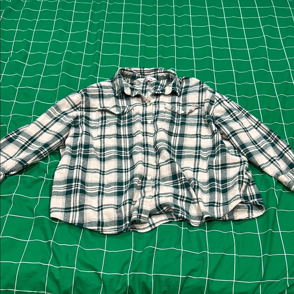 Old Navy Green and White Plaid Button Down Shirt